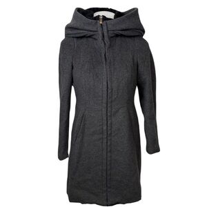 Zara Classic Charcoal Hooded Wool Winter Coat - Medium